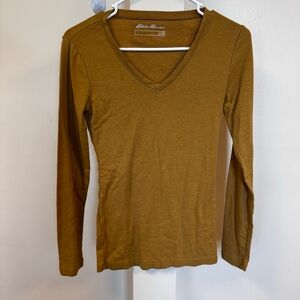 Eddie Bauer Yellow/Gold Fitted Long Sleeve T-Shirt
